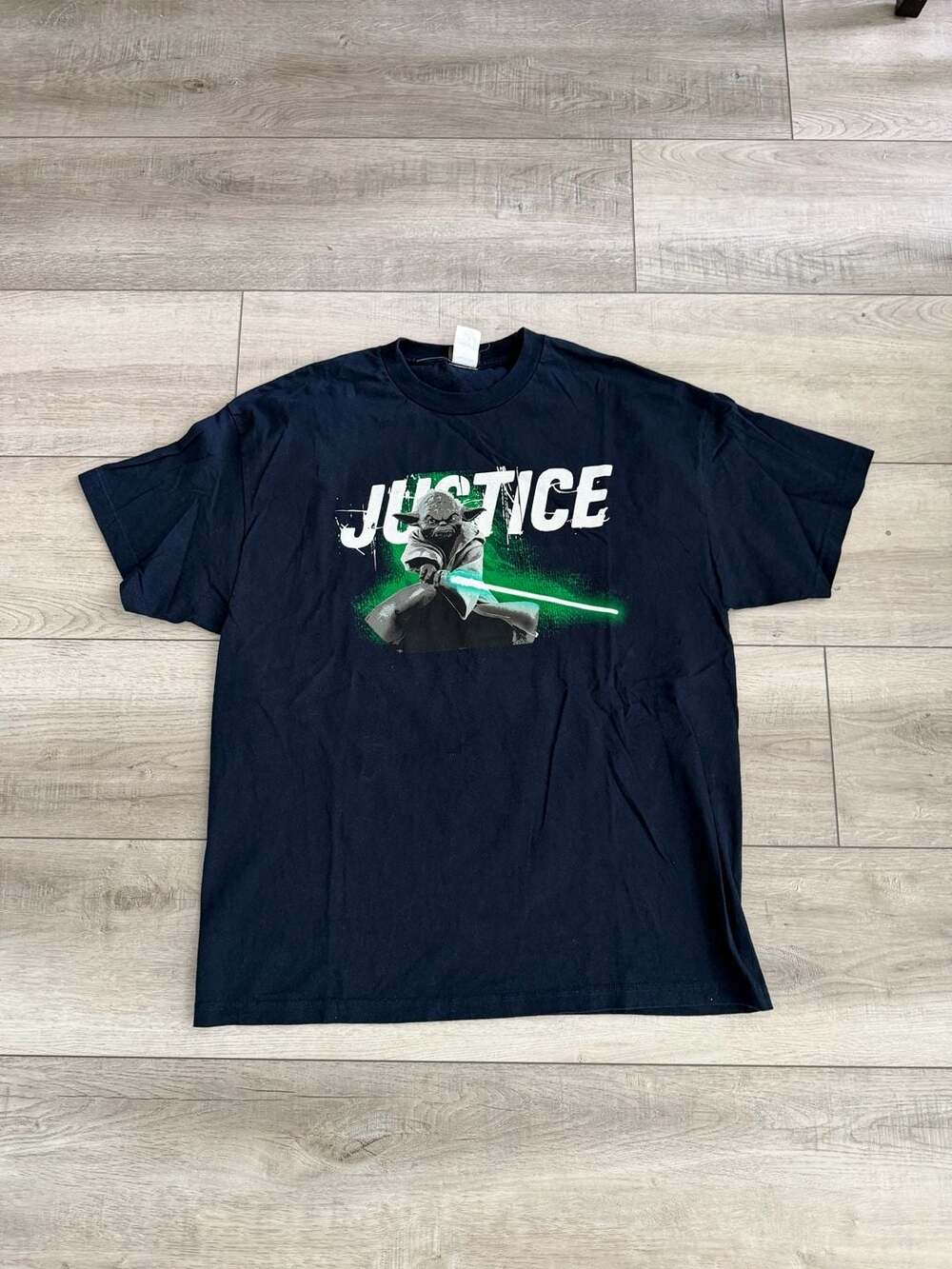 Y2K vintage Star Wars Yoda Justice T-Shirt Size 2X Blue Cotton Graphic Tee